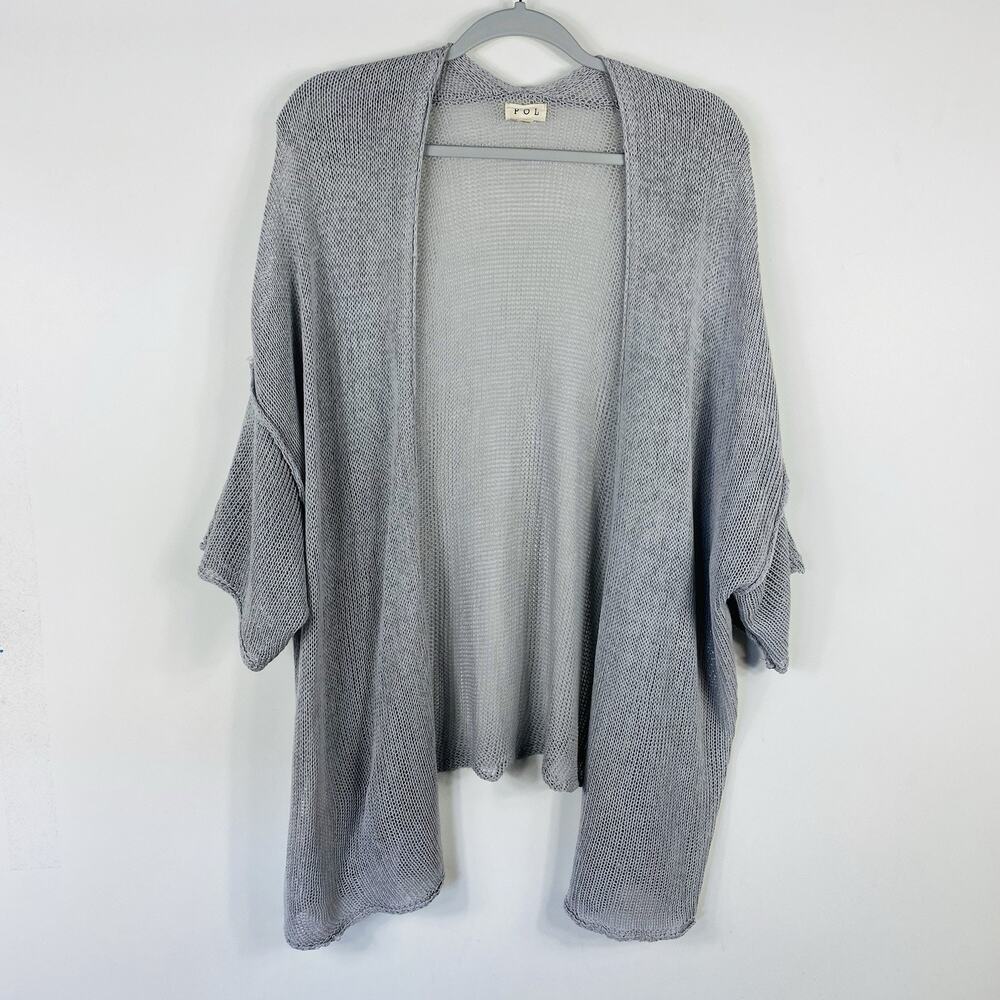 Pol Cardigan Sweater Medium Gray Open Knit Boho Drapey